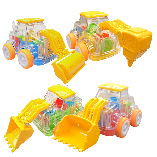 Coche de friccion carro transparente luz led construccion 4pz