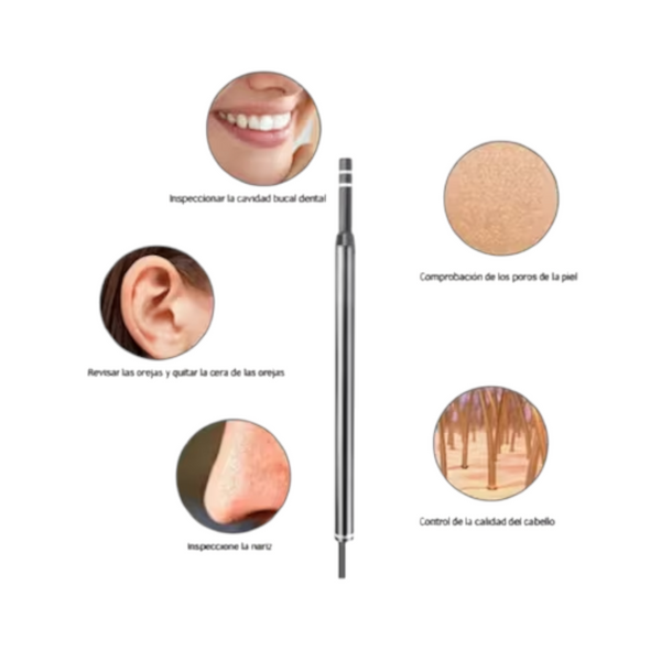 Endoscopio con Cámara Negro Otoscopio para Oídos 6 Led