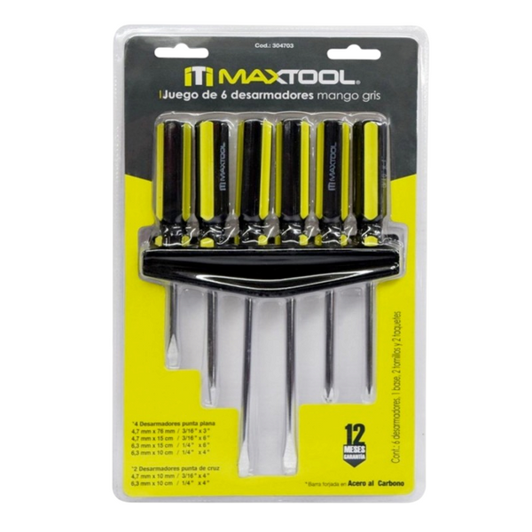 JUEGO DE 6 DESARMADORES MANGO GRIS MAXTOOL