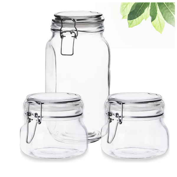 Tarro Hermetico tapa Frasco Vidrio 500-1500ml pack Mayoreo B