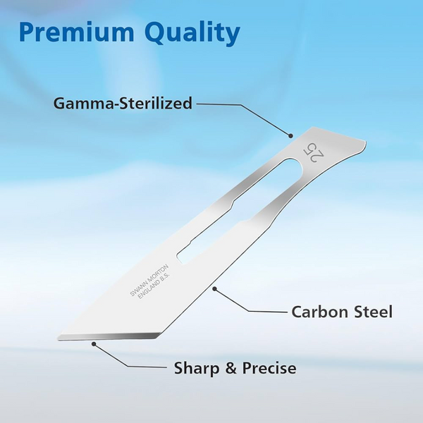 100 Cuchillas quirúrgicas acero al carbono estériles NO.25