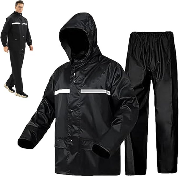 Impermeable para motociclista negro 2XL reflejantes