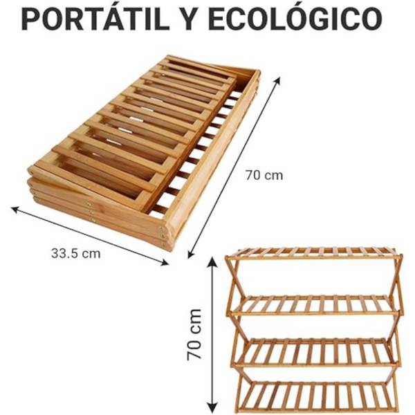 Organizador Zapatero plegable de bambú ecológico 4 niveles