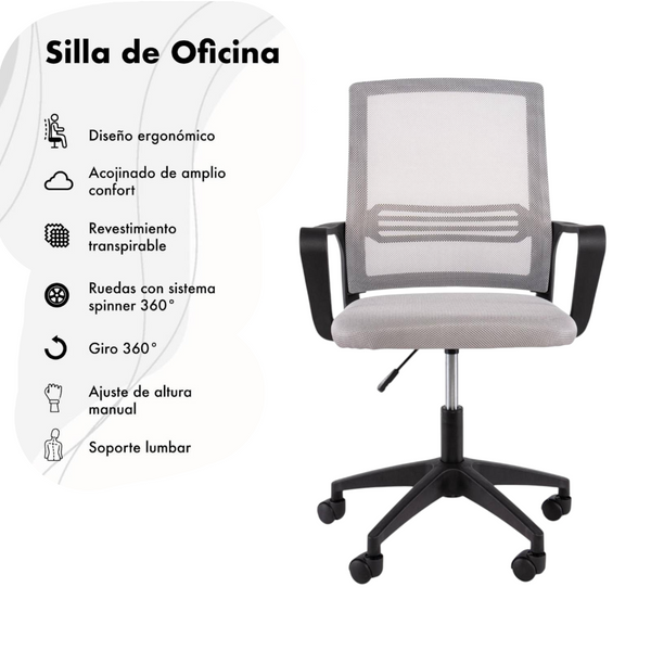 Sillas de Escritorio Ergonomica para Oficina Giratoria Gris