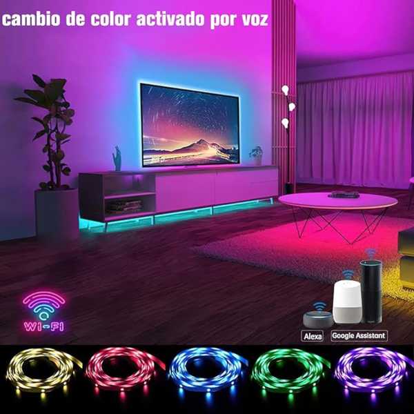 Tira led rgb wifi inteligente de 20 metros alexa y google