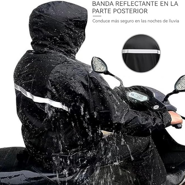 Impermeable para motociclista negro 2XL reflejantes