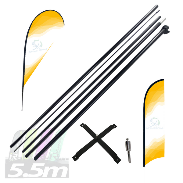 Asta de bandera 5.5m+ base cruceta+ pivote giratorio premium