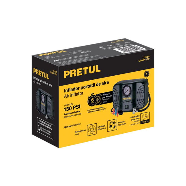 Inflador portátil para auto 150 psi 12 V PRETUL