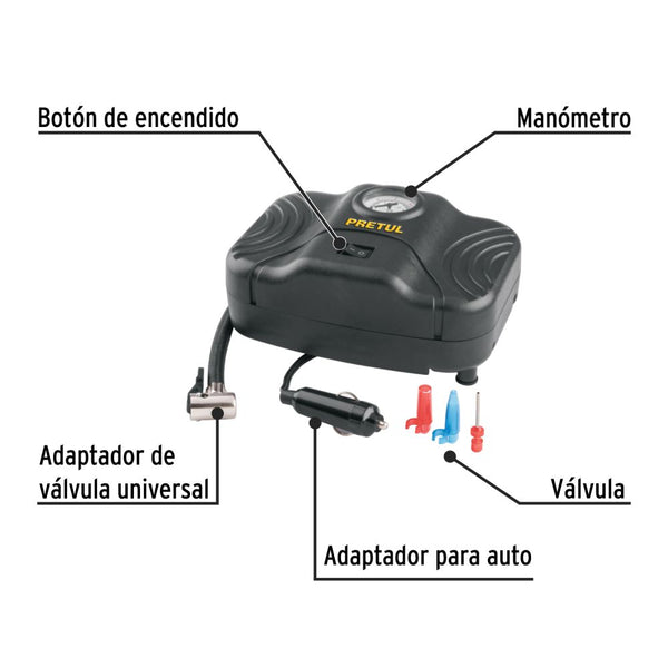 Inflador portátil para auto 150 psi 12 V PRETUL