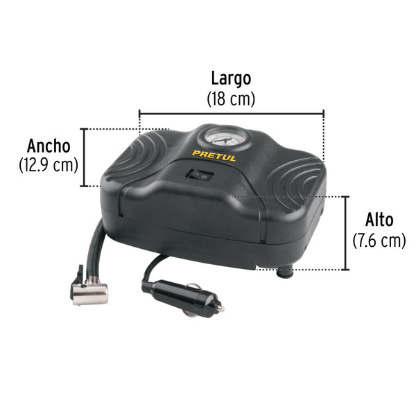 Inflador portátil para auto 150 psi 12 V PRETUL