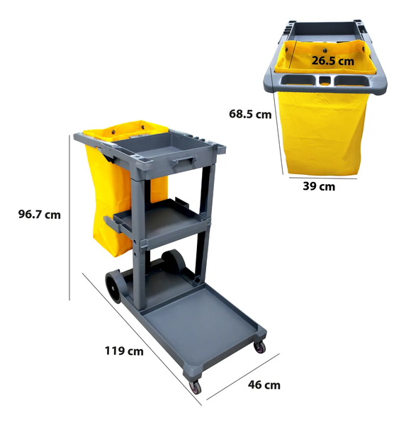 Carrito de limpieza aseo 3 niveles con bolsa