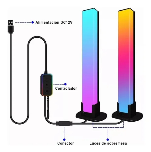 Barra de luz inteligente app control de musica rgb 25cm