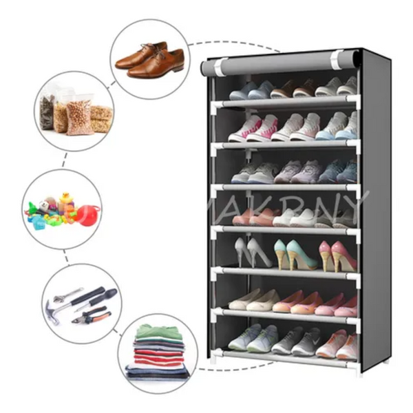 Zapatera organizador 7 niveles compartimientos metal gris