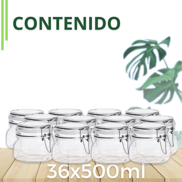 Frasco hermetico vidrio 36pz 500ml caja mayoreo