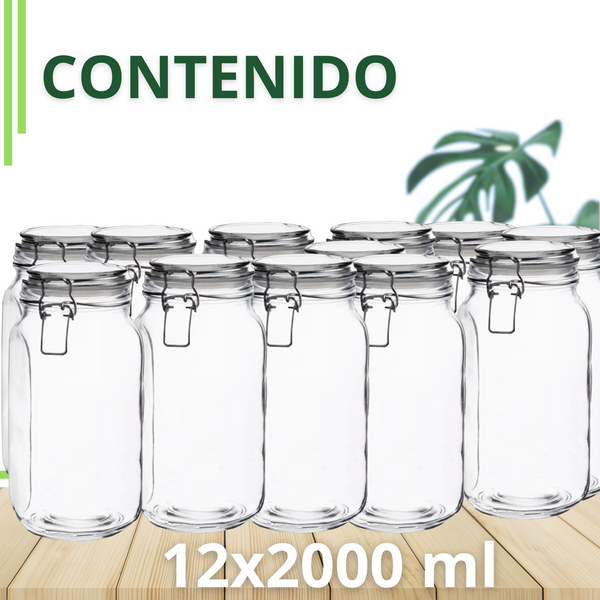 Frasco hermetico vidrio 12pz 2000ml caja mayoreo
