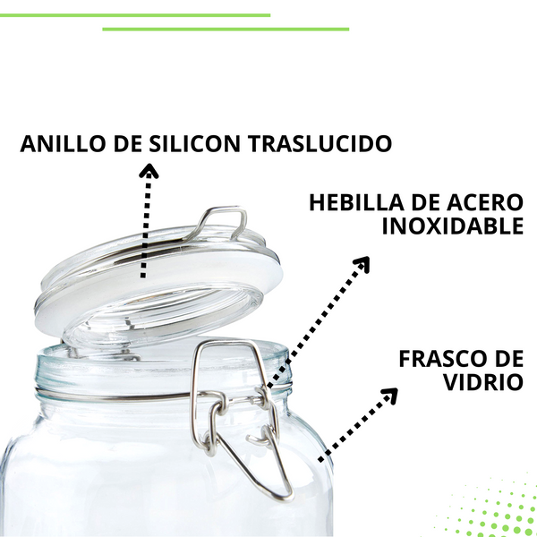 Frasco hermetico vidrio 12pz 2000ml caja mayoreo
