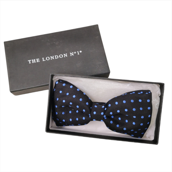 Pajarita Negra Con Lunares Azules Moño