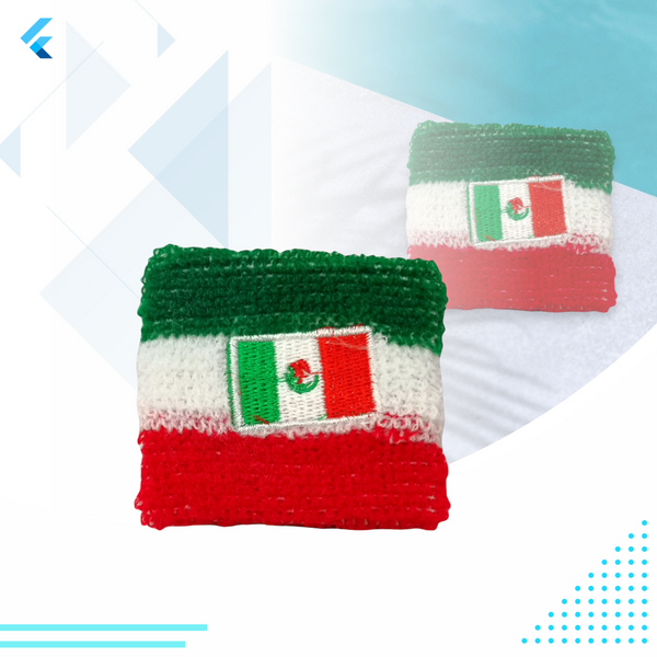 Muñequera Wristband Deportiva Mexico 7cms Spandex 2 Piezas
