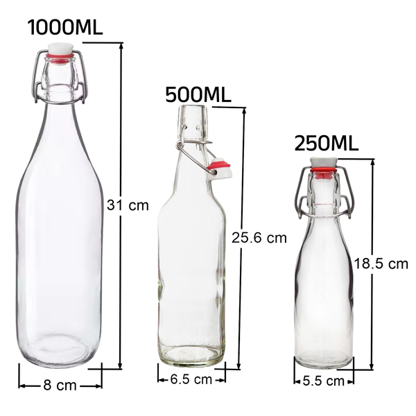 Botellas de Vidrio Jarra tapon mecanico hermetico Pack 6pz