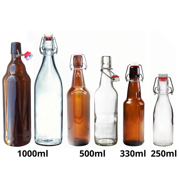 6 Botellas De Vidrio + Tapones Mecánicos 1000ml