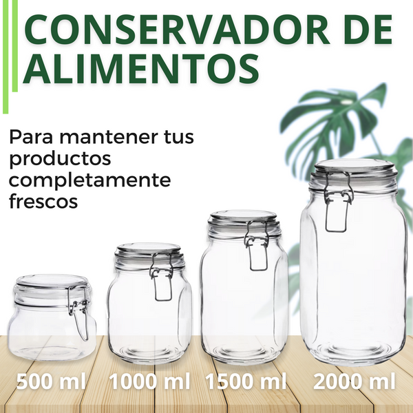 Tarro Hermetico tapa Frasco Vidrio 500-1500ml pack Mayoreo B