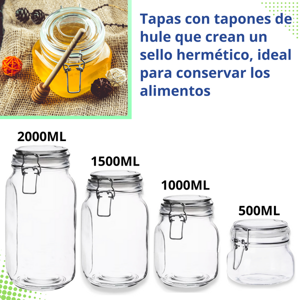 Frasco Recipiente Tapa Clip Tarro hermetico de Vidrio 2000ml