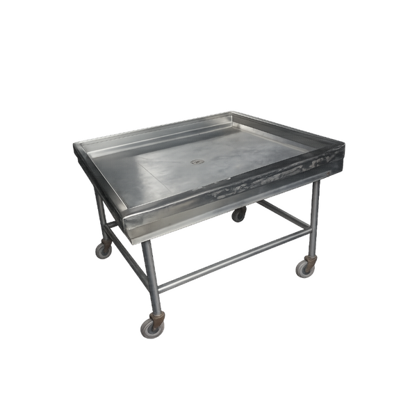 Mesa acero inoxidable con llantas 120 cm x 120 cm