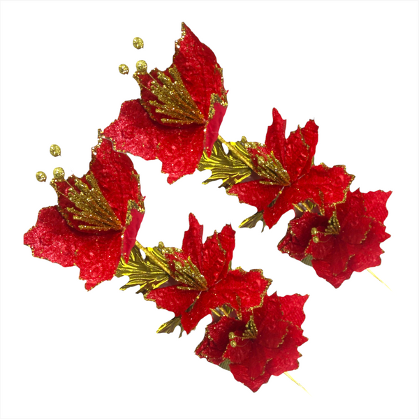 Pack 4 Flores Ramo Fantasía Decorativa Noche Buena