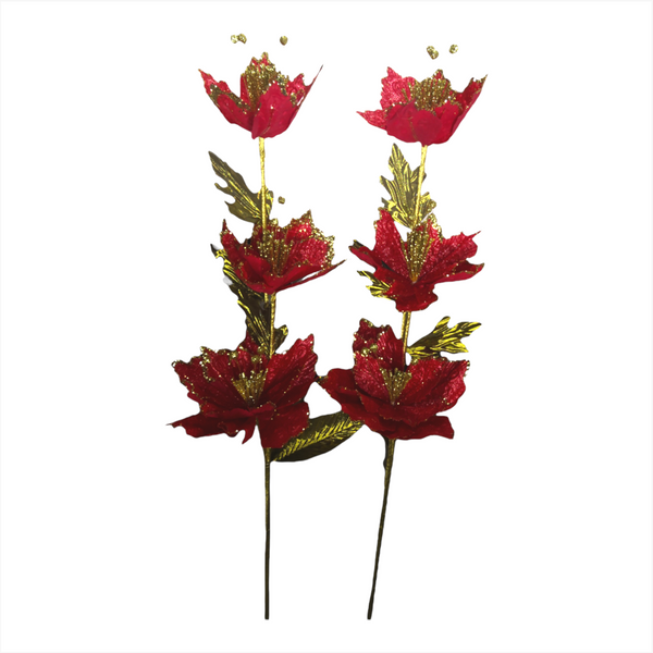 Pack 4 Flores Ramo Fantasía Decorativa Noche Buena