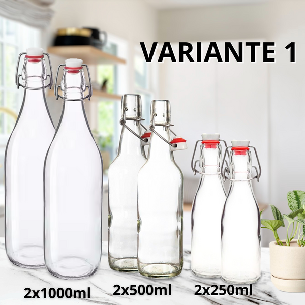 Botellas de Vidrio Jarra tapon mecanico hermetico Pack 6pz