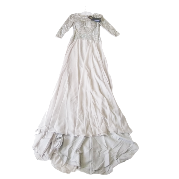 VESTIDO DE FIESTA MARCA TERANI COUTURE TALLA 4 COLOR GRIS