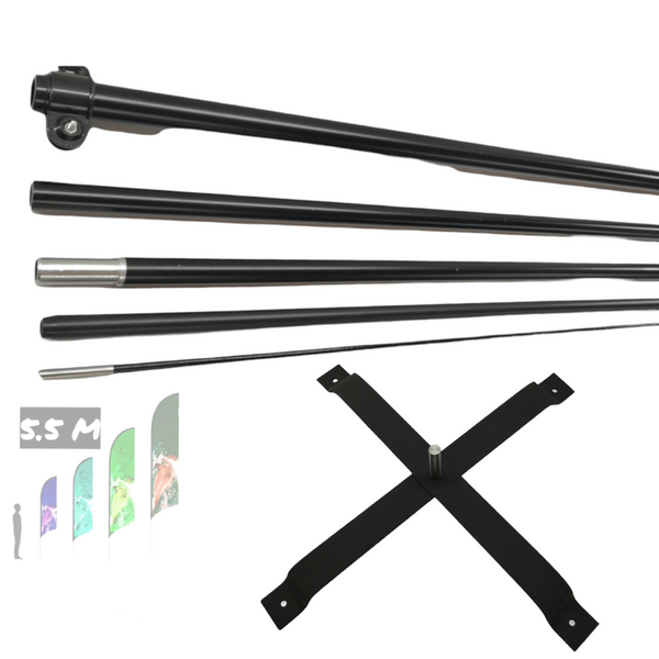 1 Asta de bandera 5.5m + base estructura cruceta + pivote + dona