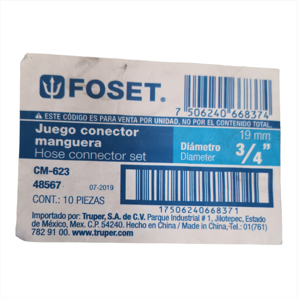 Juego Conector Manguera a manguera 3/4" FOSET.