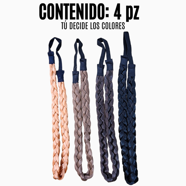Set Diadema trenzada de cabello 4pz accesorios mujer