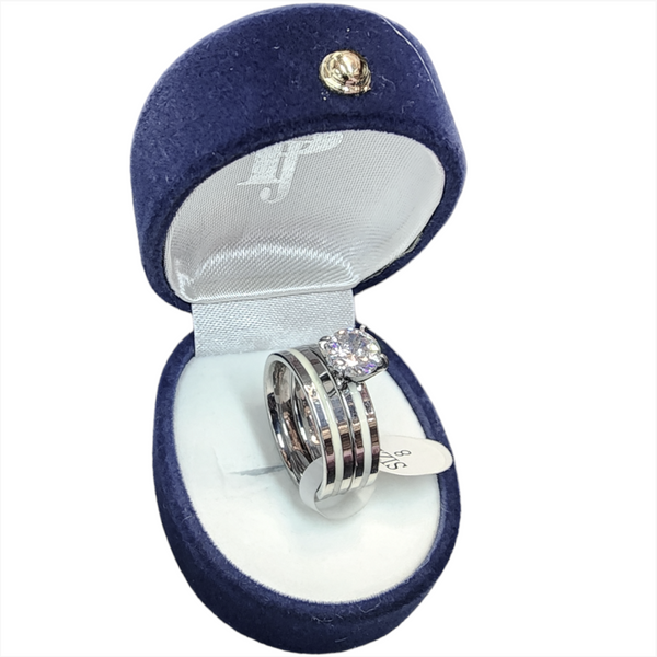 Anillo Doble Plateado Mujer Acero Quirurgico S/Estuche 7