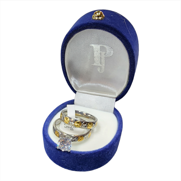 Anillo moda para mujer plateado con dorado con estuche