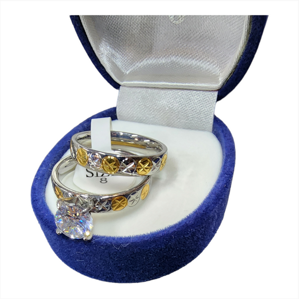 Anillo moda para mujer plateado con dorado con estuche