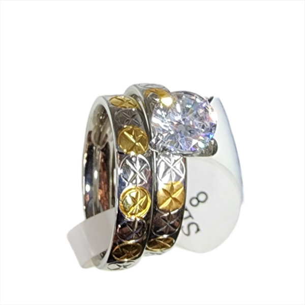 Anillo moda para mujer plateado con dorado con estuche