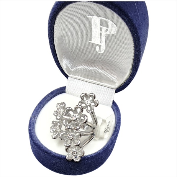 Anillo moda para mujer flores plateado con estuche