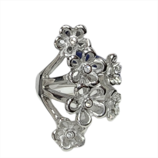 Anillo moda para mujer flores plateado con estuche