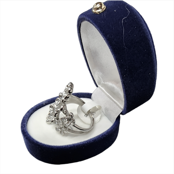 Anillo moda para mujer flores plateado con estuche