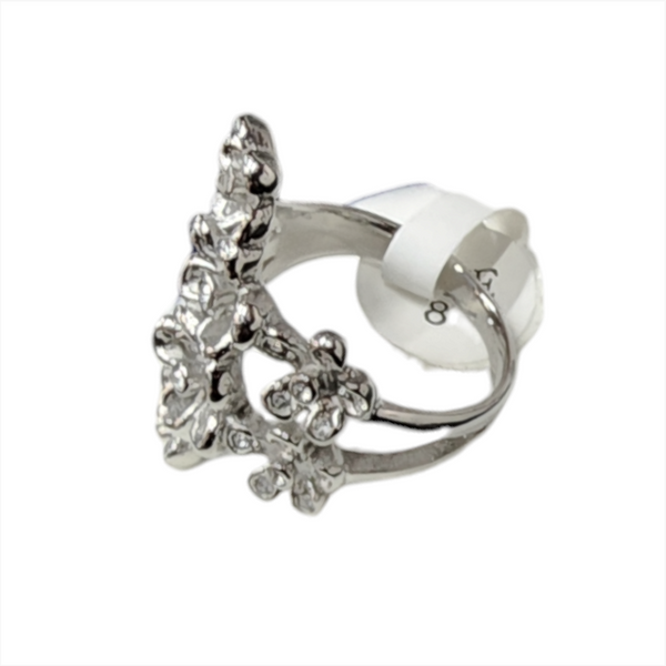 Anillo moda para mujer flores plateado con estuche