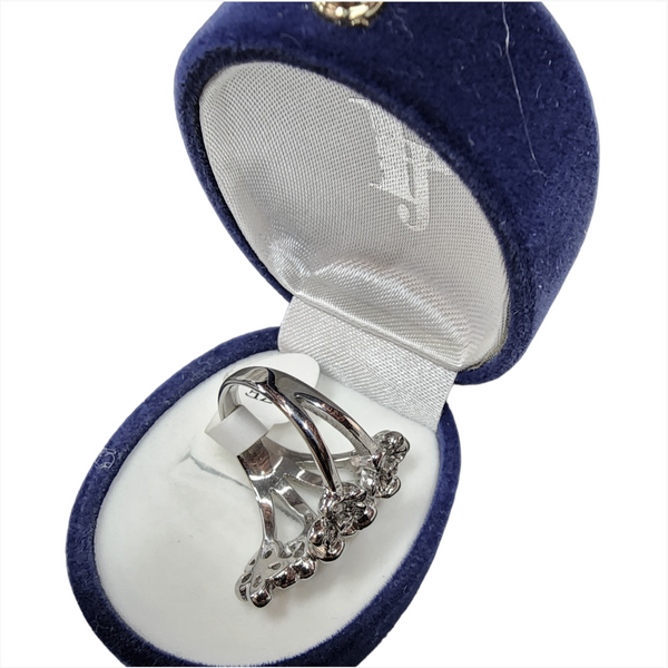 Anillo moda para mujer flores plateado con estuche