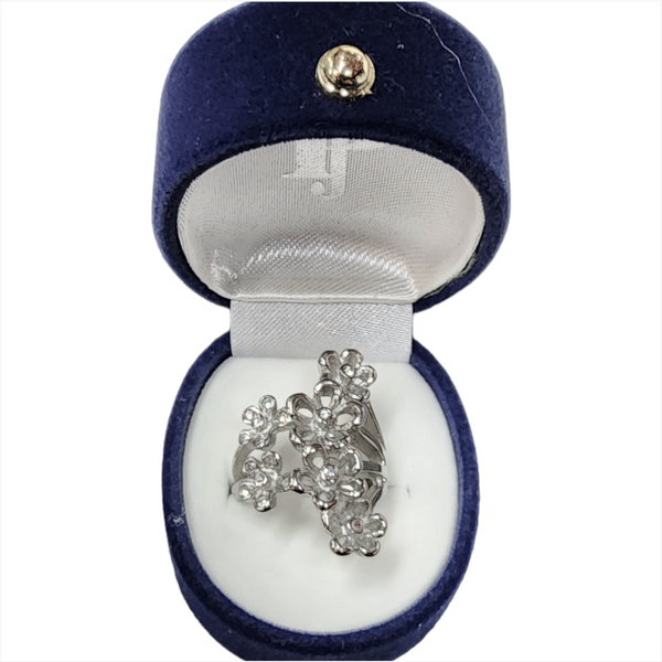 Anillo moda para mujer flores plateado con estuche