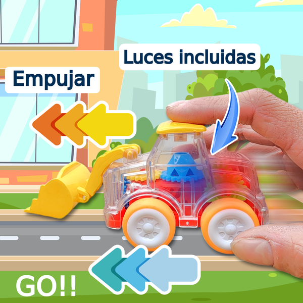 Coche de friccion carro transparente luz led construccion 4pz