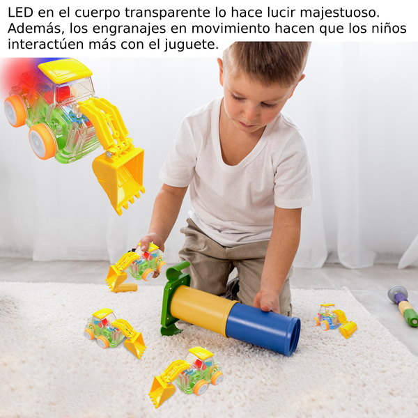 Coche de friccion carro transparente luz led construccion 4pz