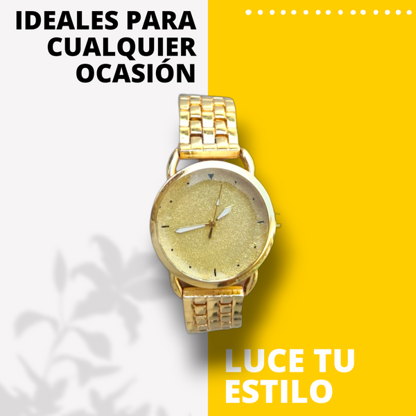 Reloj metálico lujo dorado de pulso dama
