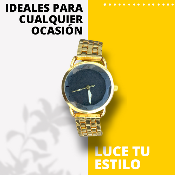 Reloj metálico lujo dorado de pulso dama