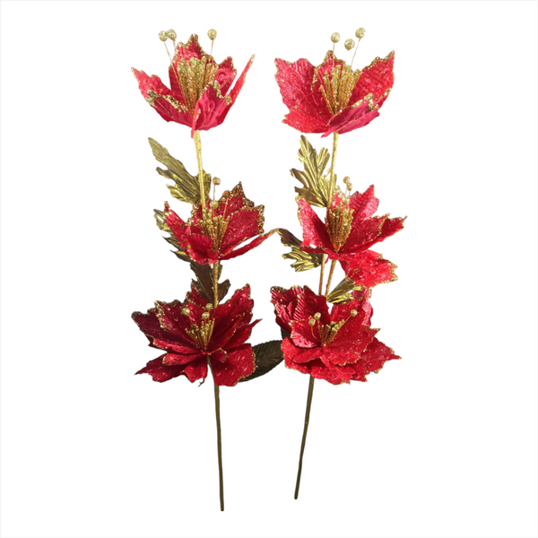 Pack 4 Flores Ramo Fantasía Decorativa Noche Buena