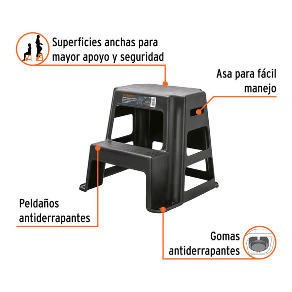 Taburete de 2 peldaños resistente hasta 200kg